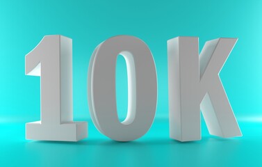 10K Followers. Achievement in 10K followers. 10 000 followers background. Congratulating networking thanks, net friends abstract image, customers. 3d rendering. Isolated like and thumbs. Web banner.