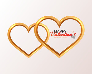 Happy Valentine's Day. Background with realistic metallic gold hearts