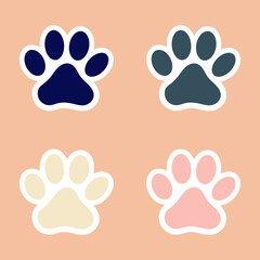 Colorful paw stickers. Dog and cat paw symbol. Flat cartoon illustration. - obrazy, fototapety, plakaty