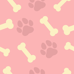 Dog paw and bone seamless pattern. Vector illustration.