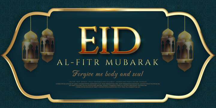 Awesome banner eid-al fitr celebration horizontal banner template with editable text 3d gold style