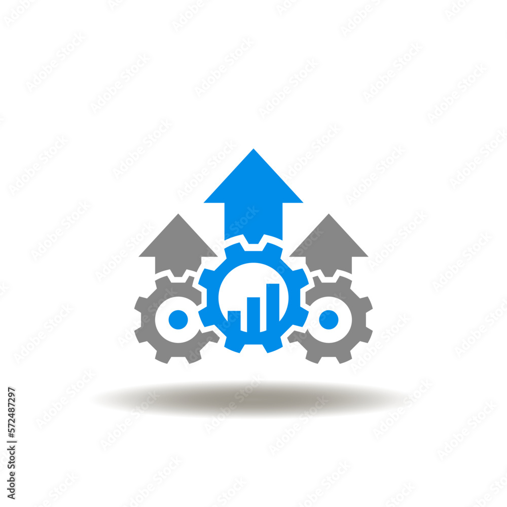 Poster vector illustration of gears mechanism with arrows up and growth graph. icon of financial operations