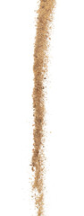 Big size Sand flying explosion, Golden grain sands wave explode. Abstract cloud fly. Yellow color sand splash throwing in Air. White background Isolated high speed shutter, throwing freeze stop motion © Jade