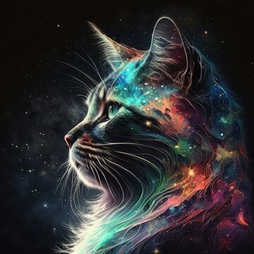 Generative AI - SpaceAnimals 074: A digital painting of a vivid color space animal