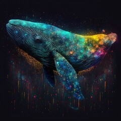 Generative AI - SpaceAnimals 004: A digital painting of a vivid color space animal - obrazy, fototapety, plakaty