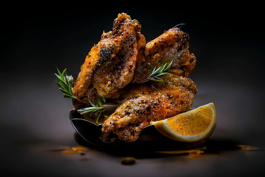 Delicious and Tasty Hot Lemon Pepper Chicken Wings, that is Yummy Appetizing Food Photography Art, generative AI