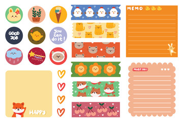planner sticker and note paper set for journal, diary and scrapbook