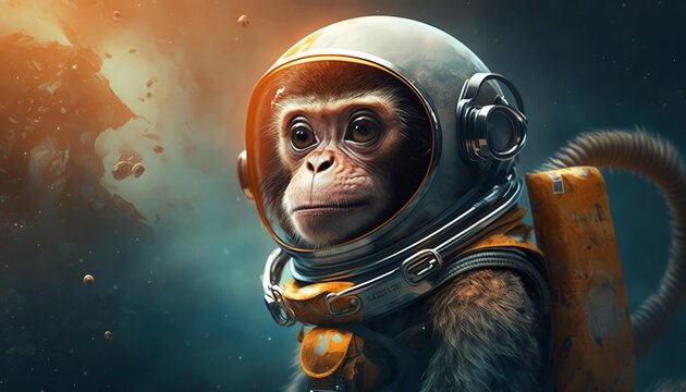 Small monkey wearing a space suit, generative ai