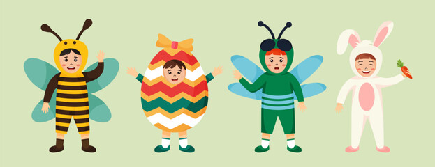 Happy Easter cute cartoon character vector set. Festival and cultural holiday concept