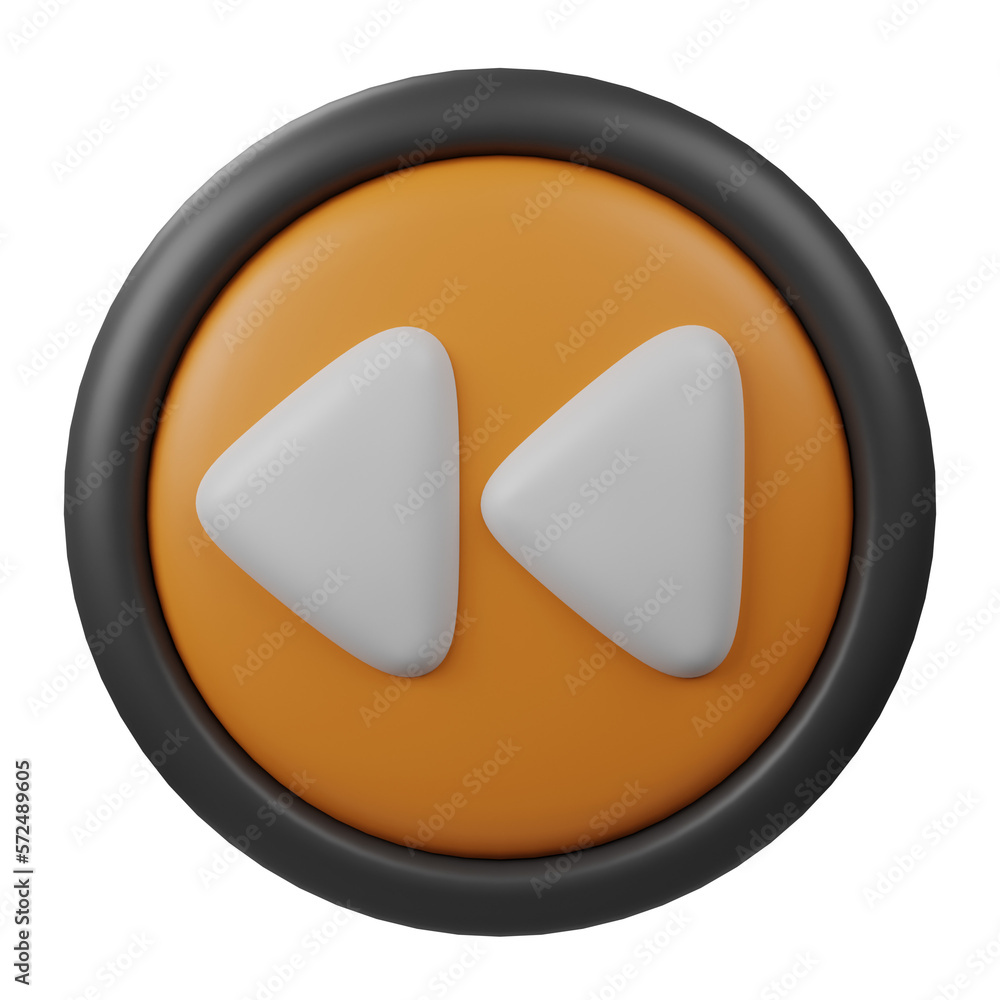 Poster 3d rendered orange fast backward button icon with black border for web design, fast backward button 