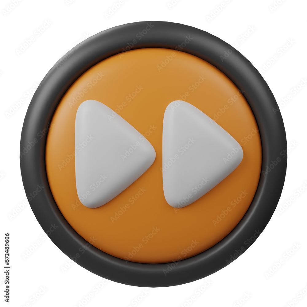 Poster 3d rendered orange fast forward button icon with black border for web design, fast forward button in