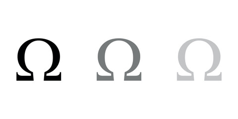 Set of black omega symbol icon. Ohm icon. Greek alphabet letter. Vector illustration isolated on white background.