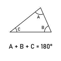 Interior angles in a triangle equals the straight angle 180 degrees. - obrazy, fototapety, plakaty