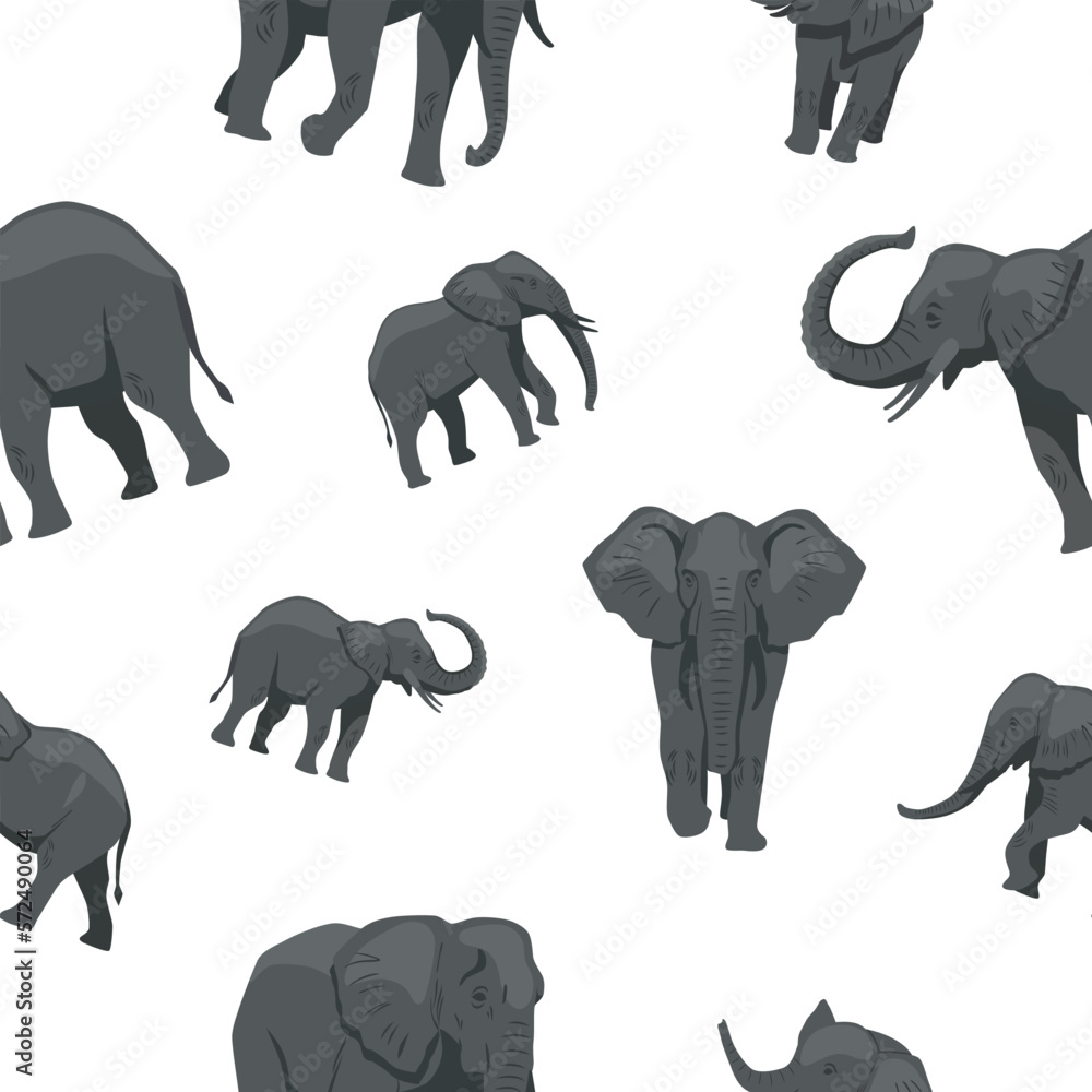 Poster seamless pattern with elephants. repeating design element for printing on fabric. large grey animals