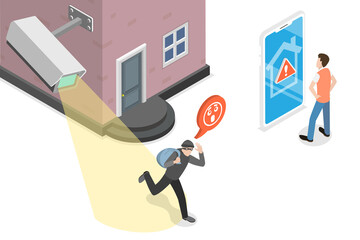 3D Isometric Flat  Conceptual Illustration of CCTV Security Camera