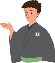 インバウンドの歓迎をする着物男性　着流し