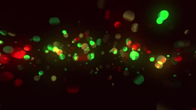 ラスタカラーの飛び跳ねる玉ボケような丸い光のパーティクル　ループ