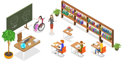 3D Isometric Flat  Conceptual Illustration of Inclusive Education