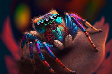 Rainbow jumper spider - obrazy, fototapety, plakaty