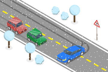 3D Isometric Flat  Conceptual Illustration of Slippery or Icy Road