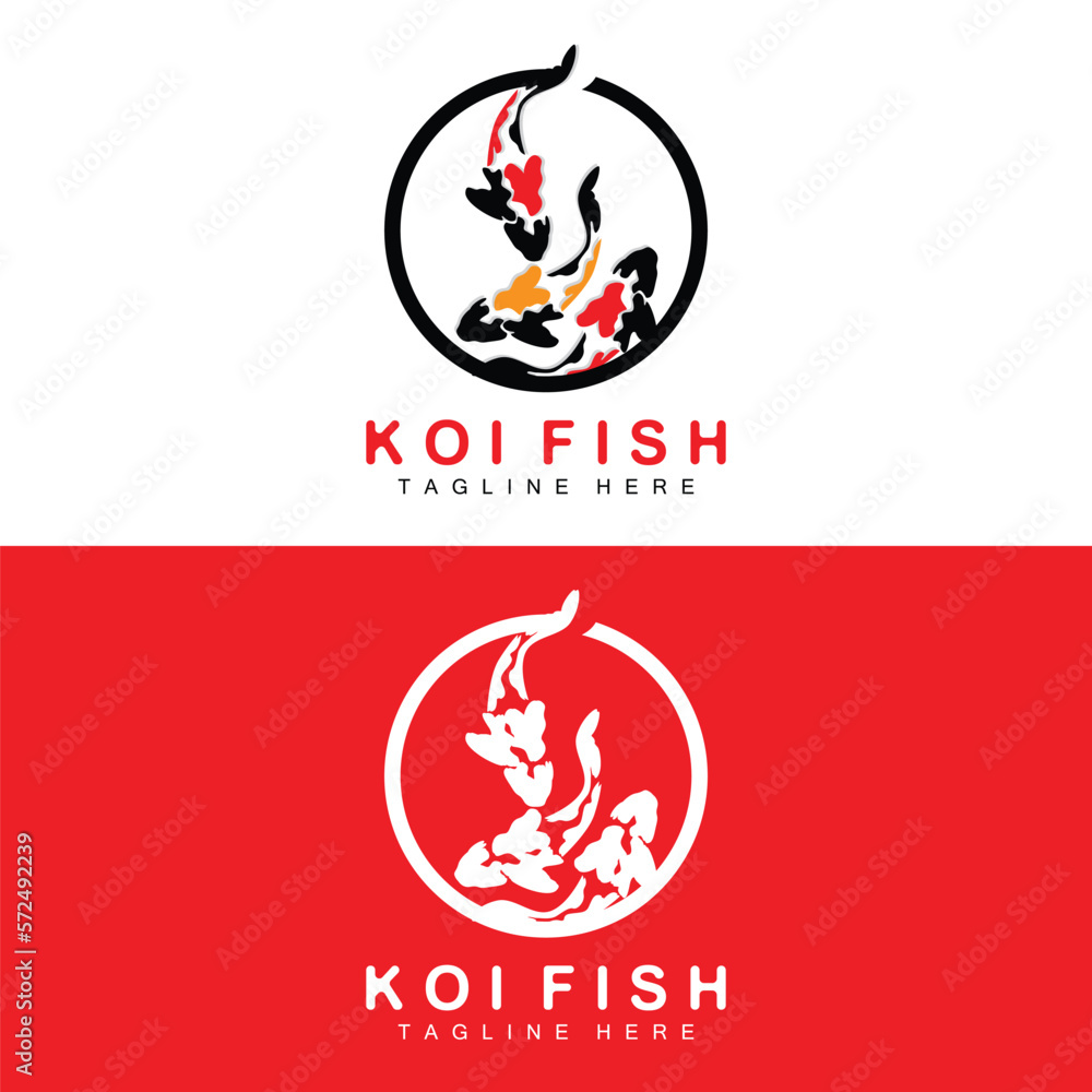 Wall mural Koi Fish Logo Design, Chinese Lucky And Triumph Ornamental Fish Vector, Company Brand Gold Fish Icon