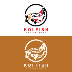 Koi Fish Logo Design, Chinese Lucky And Triumph Ornamental Fish Vector, Company Brand Gold Fish Icon