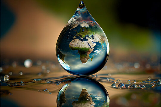 planet earth inside a drop of water. concept of ecology. save the world. generative Ai