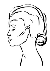 Abstract female line drawing, continuous line art abstract drawing. Woman Fashion Minimalist Concept, Beauty Drawing, black and white Illustration for logo, sublimation, prints, T-shirt