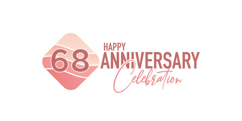 Vector 68 years anniversary logo vector illustration design celebration with pink geometric design