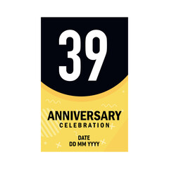 39 years anniversary invitation card design, modern design elements, white background vector design