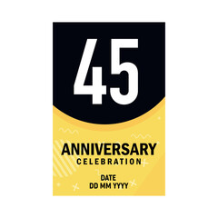 45 years anniversary invitation card design, modern design elements, white background vector design
