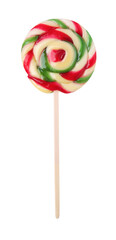 Colorful lollipop isolated on white, top view