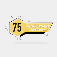 75th years anniversary logo  vector design with yellow geometric shape with gray background 