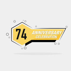 74th years anniversary logo  vector design with yellow geometric shape with gray background 