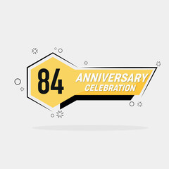 84th years anniversary logo  vector design with yellow geometric shape with gray background 