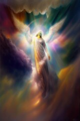 Beautiful Rainbow Colored Angel Spirit Guide, AI Generated Image of an Angel in the Clouds