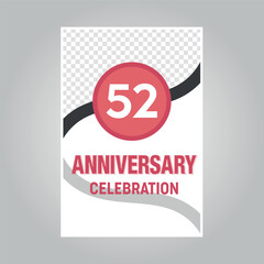 52 years anniversary vector invitation card Template of invitational for print on gray background