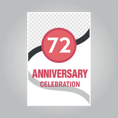 72 years anniversary vector invitation card Template of invitational for print on gray background