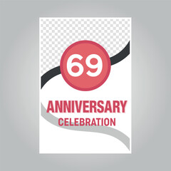 69 years anniversary vector invitation card Template of invitational for print on gray background
