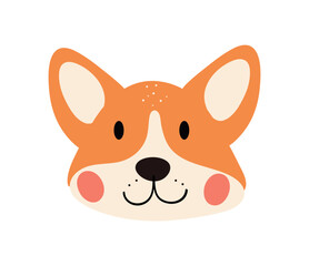Cute fox head. Forest dweller, fauna and wild life. Logotype for company or organization in minimalist style. Childish print for nursery. Cartoon flat vector illustration