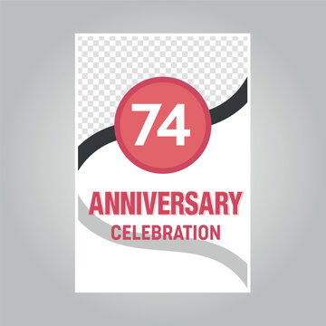 74 years anniversary vector invitation card Template of invitational for print on gray background