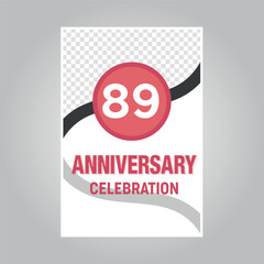 89 years anniversary vector invitation card Template of invitational for print on gray background