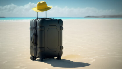A black suitcase ready to take on the day at the beach