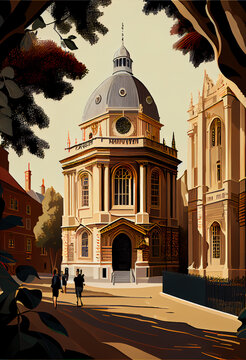 Old Oxford college, university, illustration
