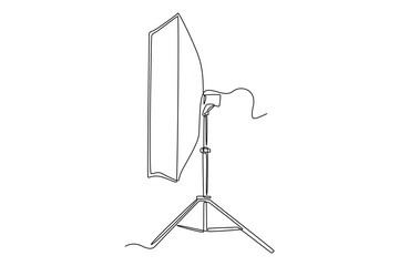 Continuous one line drawing soft box lighting. Video shooting tools concept. Single line draw design vector graphic illustration. - obrazy, fototapety, plakaty