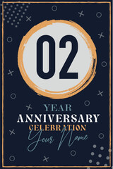 02 years anniversary invitation card. celebration template modern design elements dark blue background - vector illustration