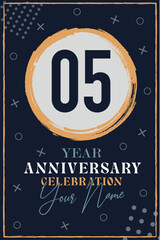 05 years anniversary invitation card. celebration template modern design elements dark blue background - vector illustration