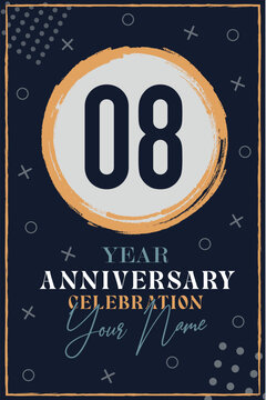 08 years anniversary invitation card. celebration template modern design elements dark blue background - vector illustration