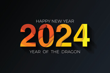 2024 vector orange and yellow paper cut on dark background. 2024 vector concept. Festive numbers design. Year of the dragon. Lettering 2024 vector concept EPS 10