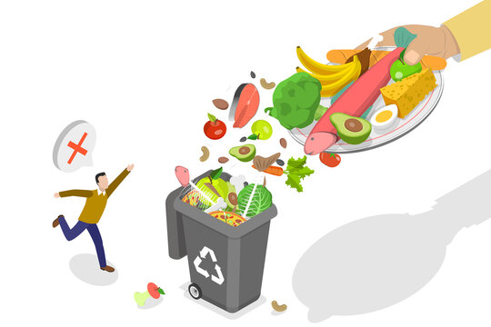 3D Isometric Flat  Conceptual Illustration of Reducing Food Waste